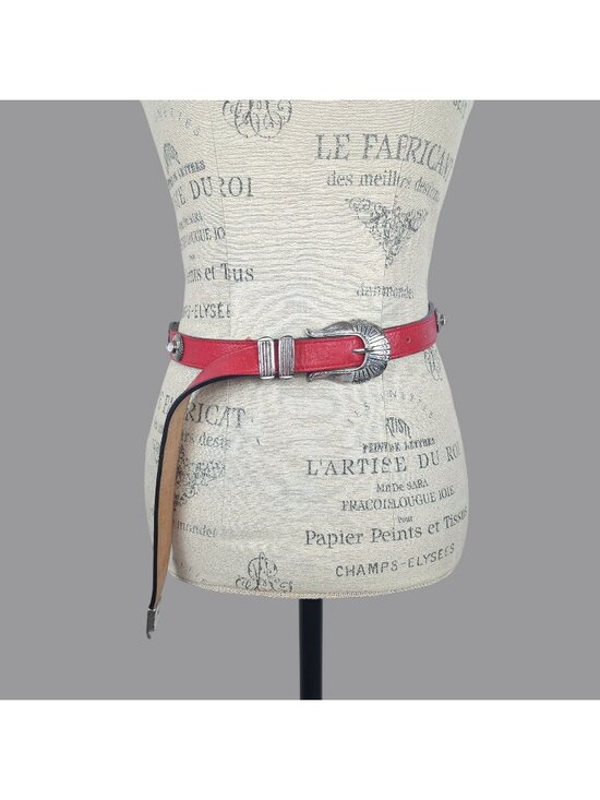 Vintage 90s Red Western Belt Small Streets Ahead Leather Silver main image 10